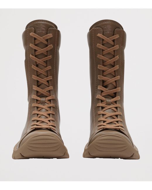 Burberry Brown Leather Tone Lace-Up Boots