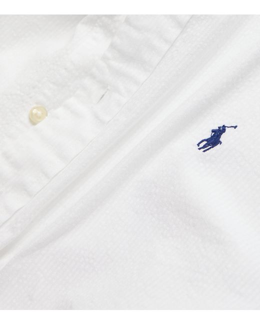 Polo Ralph Lauren White Seersucker Cotton Polo Pony Polo Shirt for men
