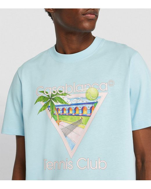 Casablancabrand Blue Cotton Tennis Club Print T-shirt for men