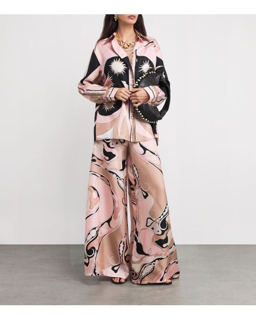 Emilio Pucci Pink Silk Twill Orchidee Print Trousers