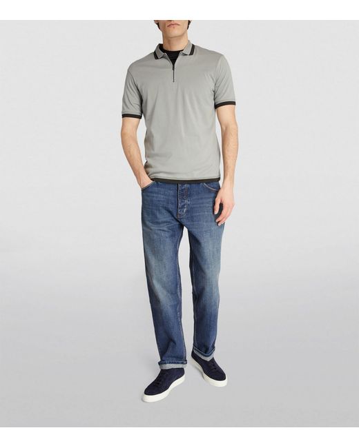 Emporio Armani Gray Zip-up Polo Shirt for men