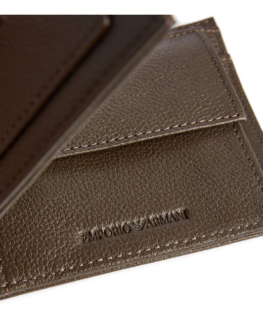 Emporio Armani Brown Leather Logo Bifold Wallet for men
