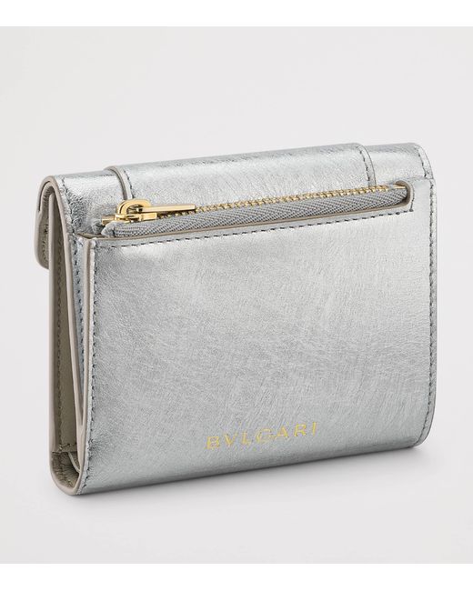 BVLGARI Gray Metallic Leather Serpenti Forever Compact Wallet