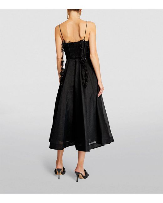 Zimmermann Black Linen-silk Corset Midi Dress