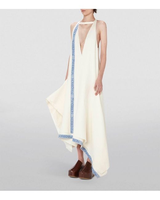 J.W. Anderson White Linen-cotton Asymmetric Logo Maxi Dress