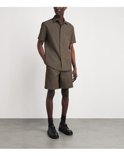 Emporio Armani Gray Seersucker Short-Sleeve Shirt for men