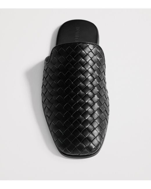 Bottega Veneta Black Leather Intrecciato Slippers