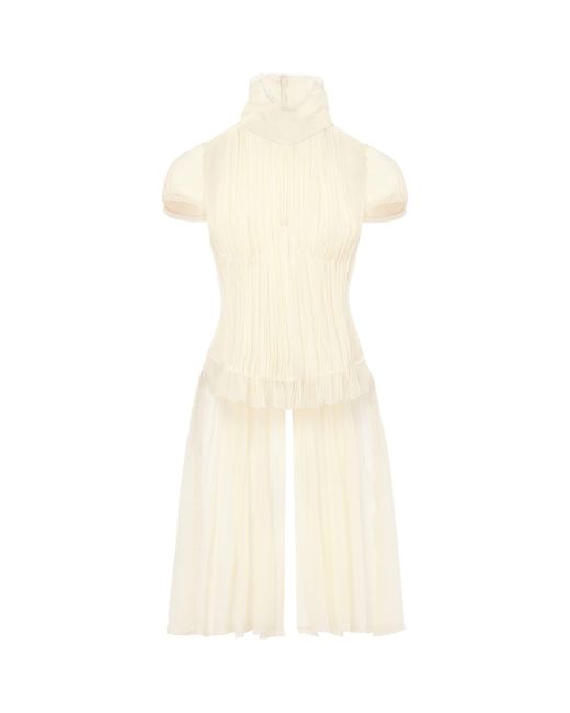 Alexander McQueen White Silk Chiffon Pleated Top