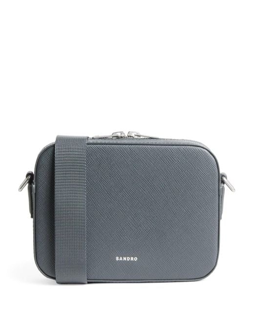 Sandro Gray Mini Recycled Saffiano Leather Cross-Body Bag for men