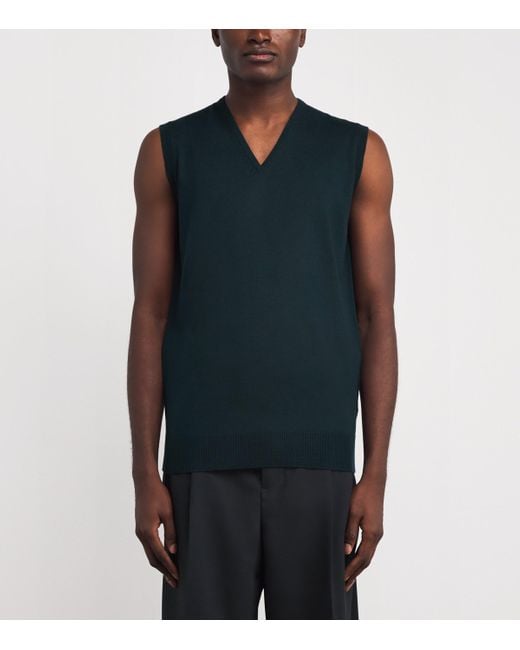 John Smedley Green Merino Wool V-Neck Sweater Vest for men
