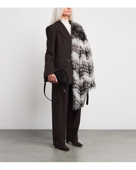 Yves Salomon Gray Fox Fur-Wool Belted Coat