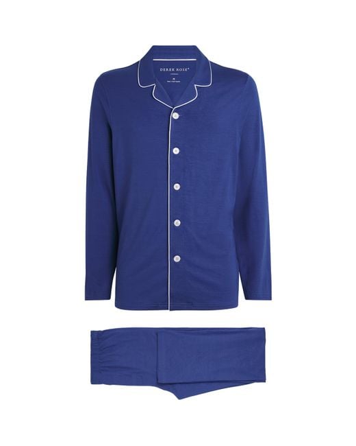 Derek Rose Blue Micromodal Long Basel Pyjama Set for men