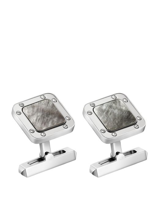 Cartier Metallic Sterling And Mother-Of-Pearl Santos De Cufflinks for men