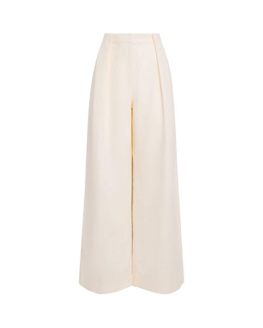 St. Agni White Organic Cotton-Linen Pleat Loop Trousers