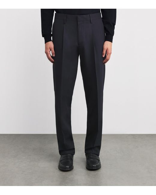 Lardini Blue Wool-Blend Pleated Straight Trousers for men