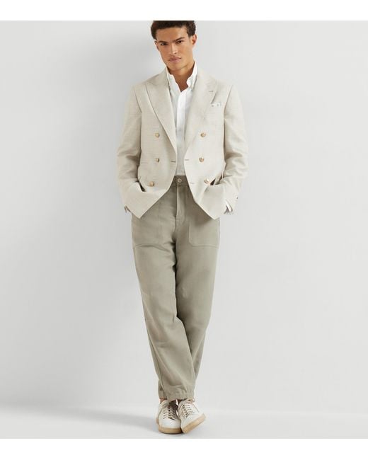 Brunello Cucinelli White Wool-Silk-Linen Blazer for men