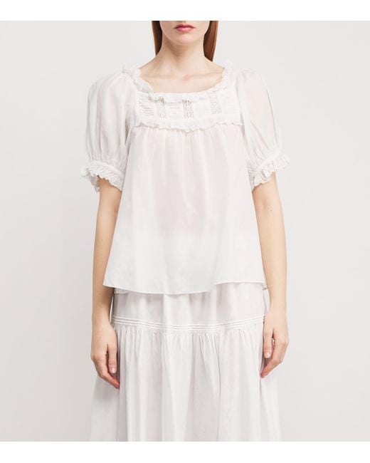 Doen White Organic Cotton-Blend Frances Blouse