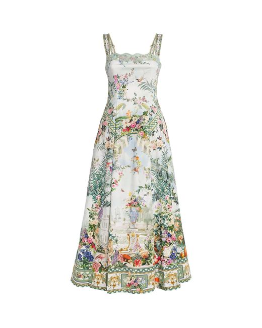 Camilla White Stretch-Cotton Art For The Empress Flared Midi Dress
