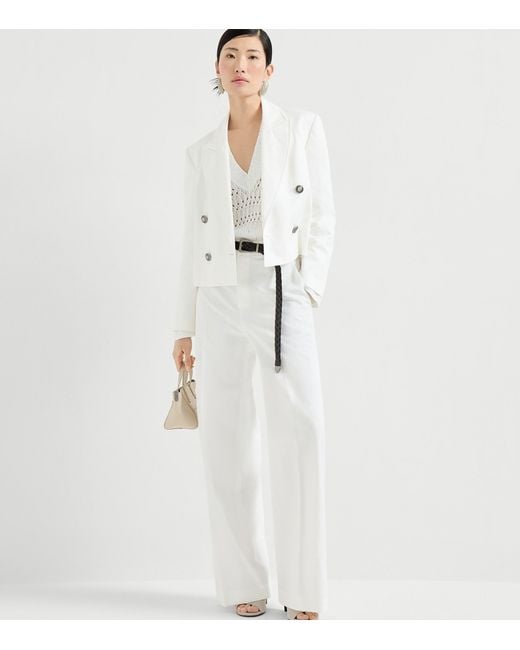 Brunello Cucinelli White Linen-Blend Dazzling Sweater