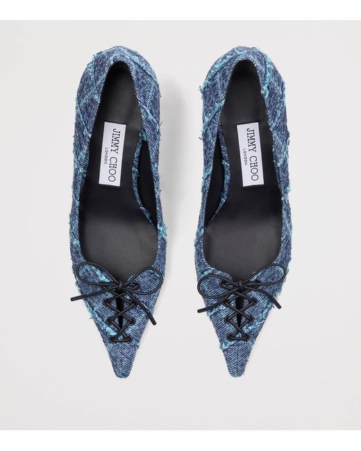 Jimmy Choo Blue Scarlett 50 Denim Tweed Pumps
