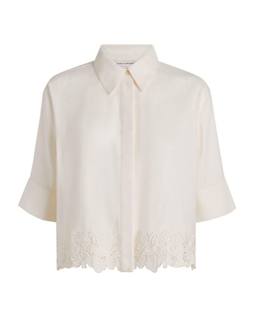 Camilla & Marc White Linen-Blend Chara Cropped Shirt