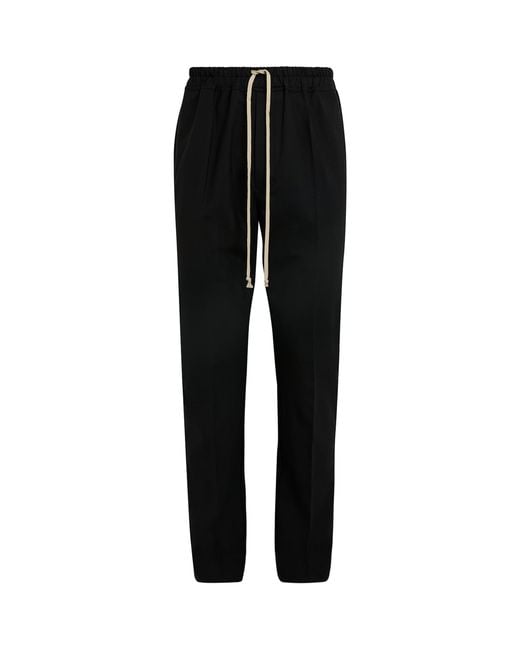 Rick Owens Black Wool-Blend Slim Drawstring Trousers for men