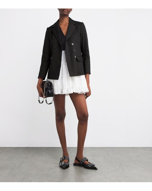 Sandro Black Linen-Cotton Double-Breasted Suit Jacket