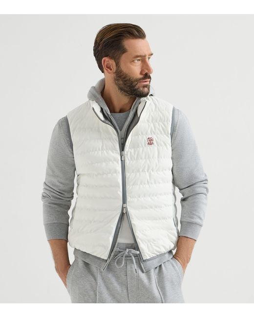 Brunello Cucinelli Multicolor Sleeveless Nylon Down Jacket With Logo And Removable Hood for men
