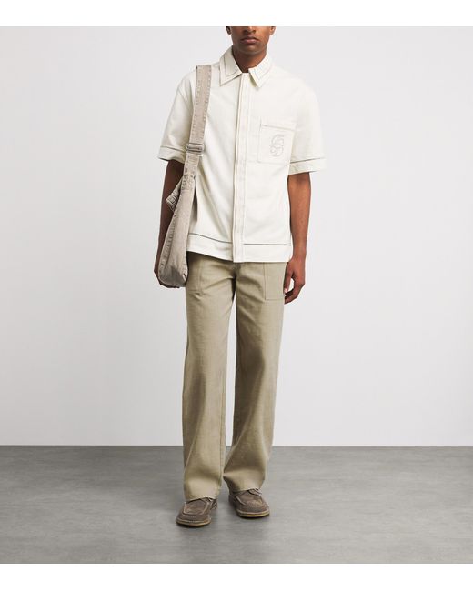 Drole de Monsieur Natural Cotton-Blend Drawstring Relaxed Trousers for men