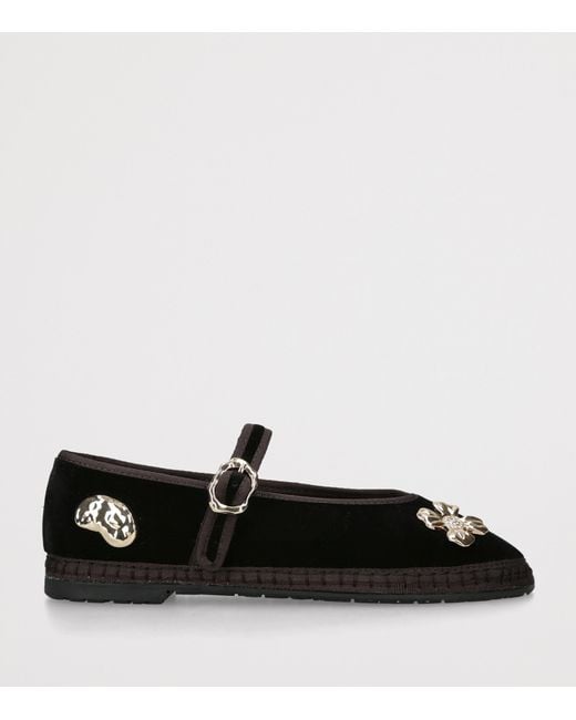 Flabelus Black Velvet Mae Pierre Mary Jane Flats