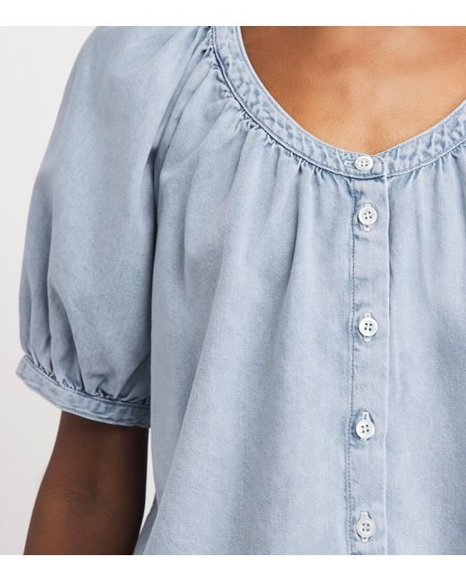 FRAME Blue Denim Scoop-Neck Blouse