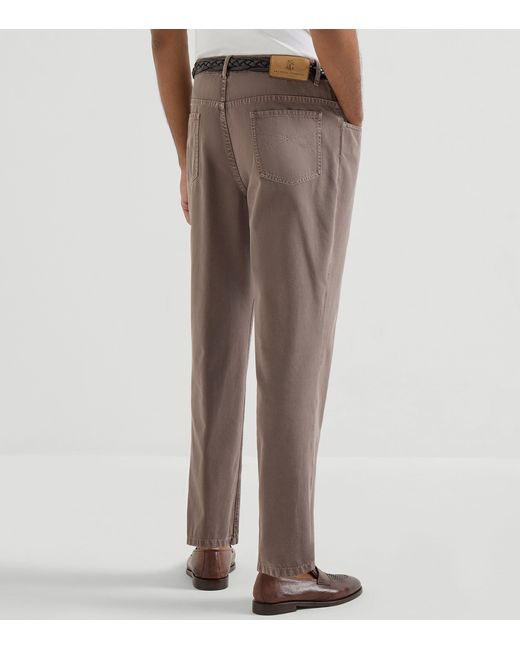Brunello Cucinelli Gray Garment-Dyed Twisted Cotton Gabardine Jeans for men