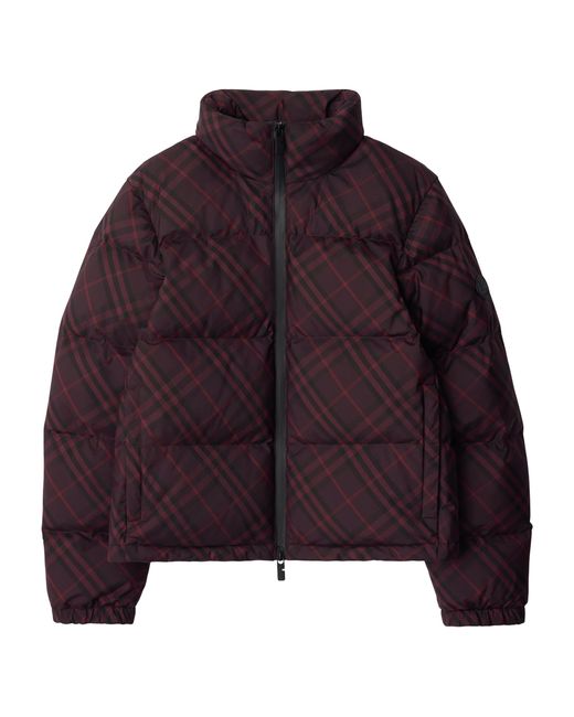 Burberry Purple Check Print Puffer Jacket