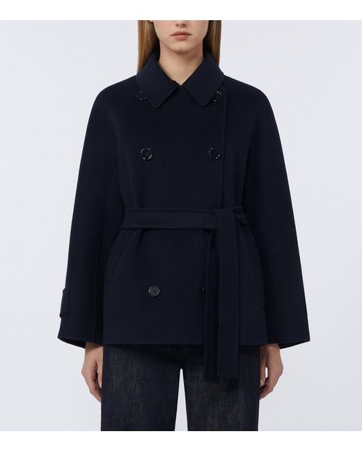 Max Mara Blue Virgin Wool Belted Jacket