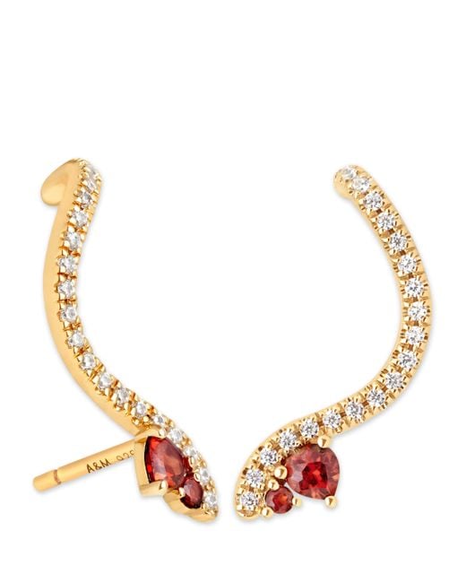 Astrid & Miyu Metallic Plated And Garnet Snake Climber Stud Earrings