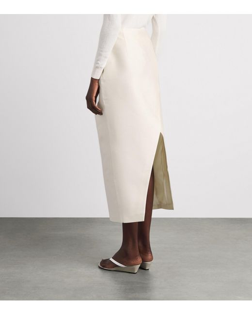 LEO LIN White Wool-Silk Quinn Midi Skirt