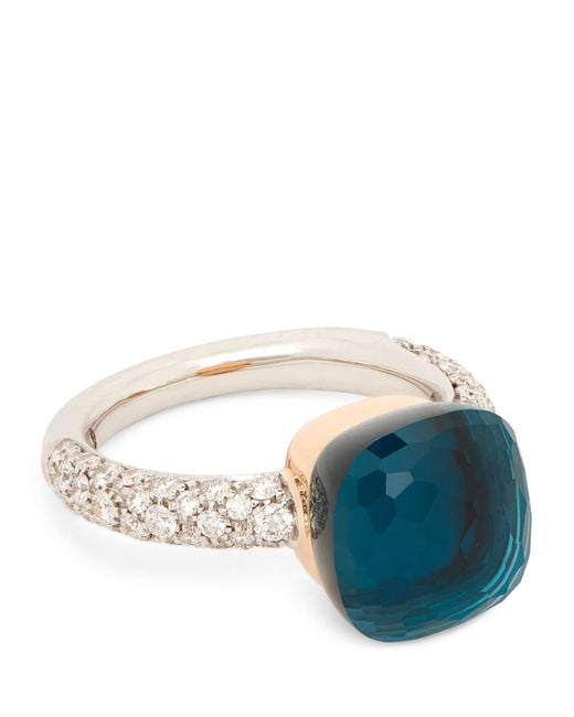 Pomellato Blue Mixed, Diamond, London Topaz And Nudo Ring