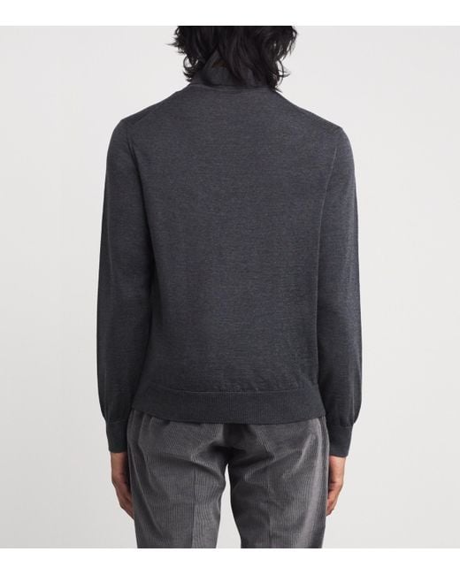 Corneliani Gray Virgin Wool Quarter-Zip Polo Sweater for men
