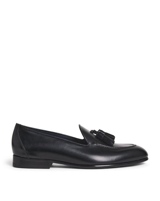 Brioni Black Leather Tassel Appia Loafers
