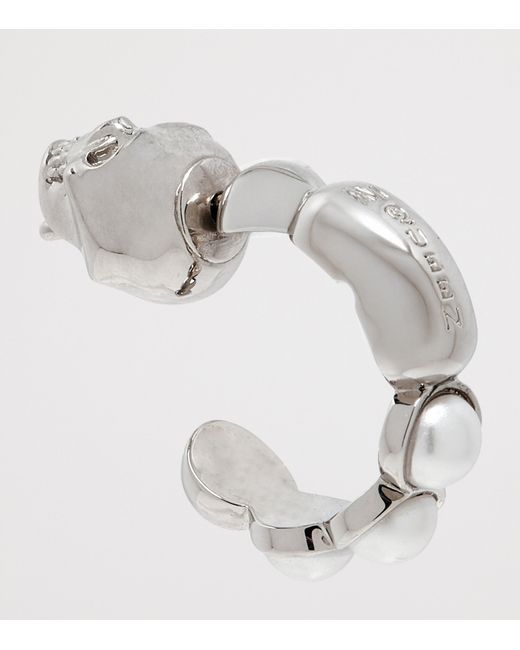 McQueen White Faux Pearl And Skull Single Hoop Earring for men