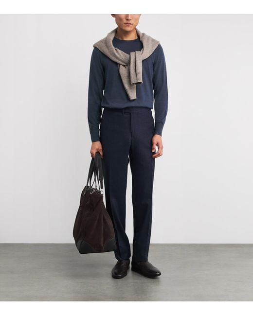 Isaia Blue Wool Crew-Neck Sweater for men
