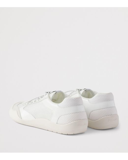 Prada White Patent Leather-Mesh Speedrock Sneakers for men