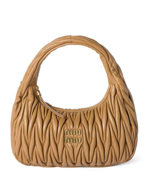 Miu Miu Brown Matelassé Lambskin Wander Top-Handle Bag