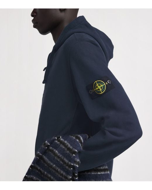 Stone Island Blue Cotton Compass Logo Zip-Up Hoodie for men