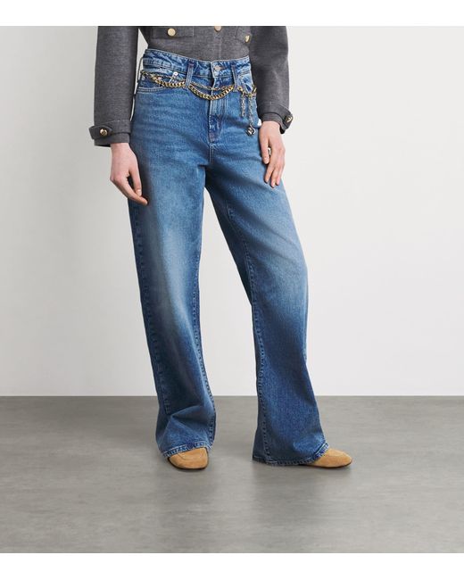 Maje Blue Chain-Detail High-Rise Wide-Leg Jeans