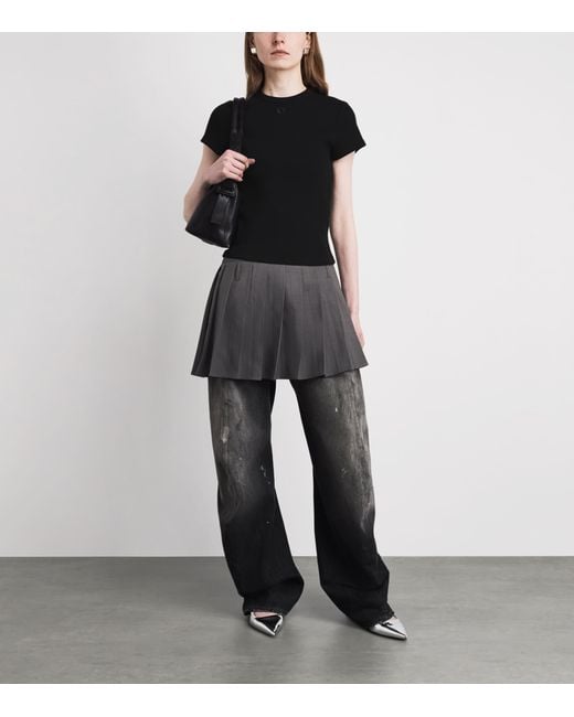 Maje Black Stretch-Cotton Ribbed T-Shirt