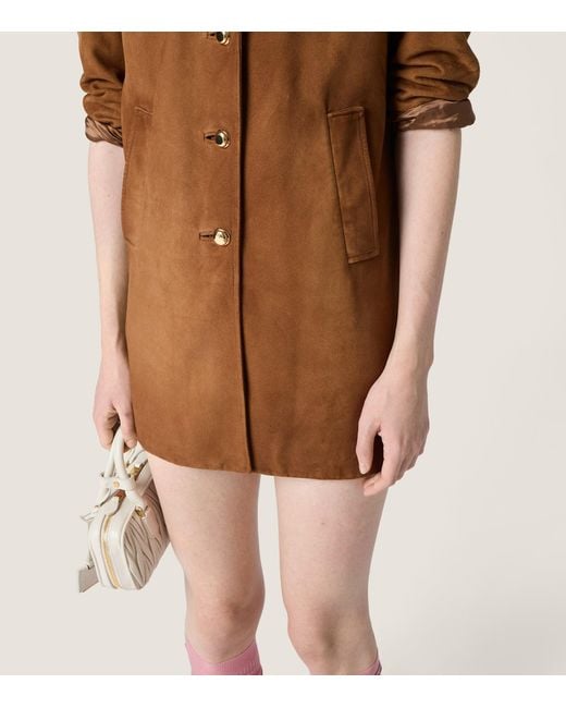 Miu Miu Brown Waxed Suede Coat
