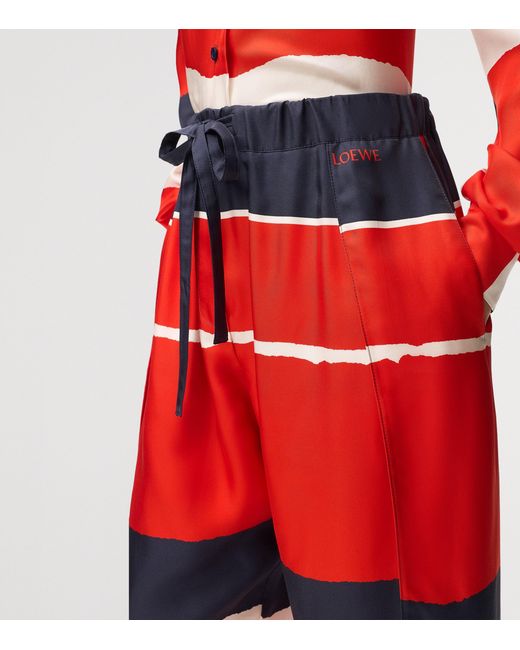 Loewe Red Satin Geometric Wide-Leg Trousers
