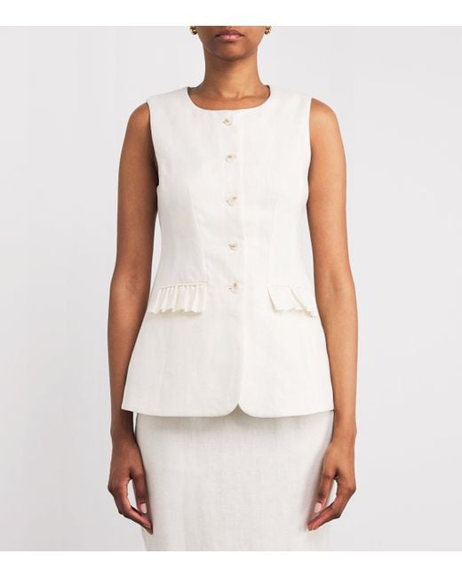 Posse White Linen Matilda Tailored Top