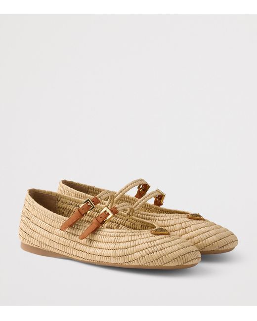 Prada Natural Crochet Triangle Ballet Flats